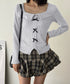 リボンニットトップス スクエアネック秋服 リブニットプルオーバーレディース セクシーニットカットソー フロントスリットニット 柔らかい大人可愛いトップス長袖 秋冬 6YULICHU-001