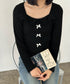 リボンニットトップス スクエアネック秋服 リブニットプルオーバーレディース セクシーニットカットソー フロントスリットニット 柔らかい大人可愛いトップス長袖 秋冬 6YULICHU-001