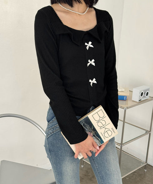 リボンニットトップス スクエアネック秋服 リブニットプルオーバーレディース セクシーニットカットソー フロントスリットニット 柔らかい大人可愛いトップス長袖 秋冬 6YULICHU-001