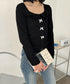 リボンニットトップス スクエアネック秋服 リブニットプルオーバーレディース セクシーニットカットソー フロントスリットニット 柔らかい大人可愛いトップス長袖 秋冬 6YULICHU-001