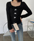 リボンニットトップス スクエアネック秋服 リブニットプルオーバーレディース セクシーニットカットソー フロントスリットニット 柔らかい大人可愛いトップス長袖 秋冬 6YULICHU-001