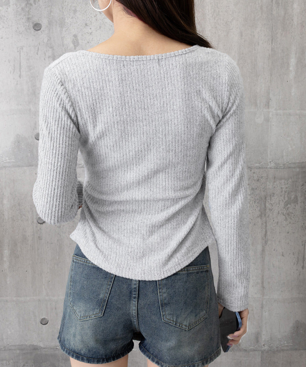 リボンニットトップス スクエアネック秋服 詳細画像37