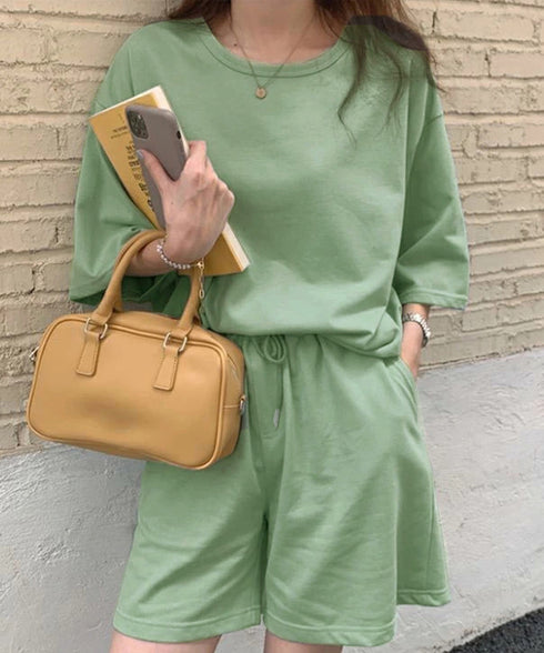 スウェットセットアップ レディース 夏服 スウェットトップス+パンツ 上下2点セット ゆったりプルオーバー 短パン カジュアルルームウェアセット リラックス部屋着 6YYG-001