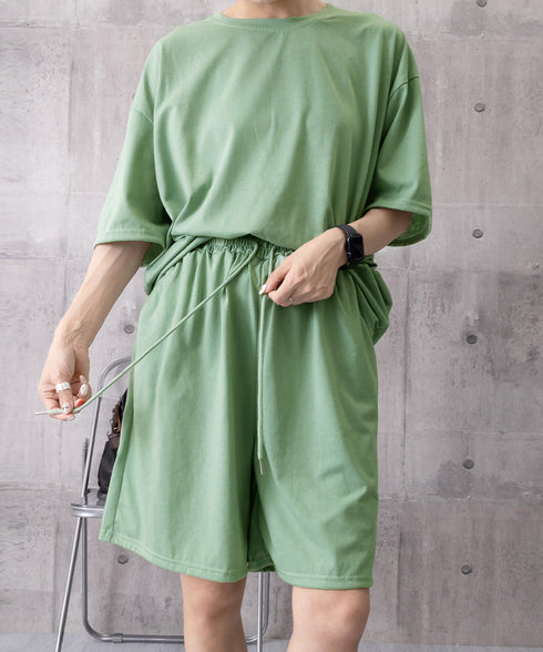 スウェットセットアップ レディース 夏服 スウェットトップス+パンツ 上下2点セット ゆったりプルオーバー 短パン カジュアルルームウェアセット リラックス部屋着 6YYG-001