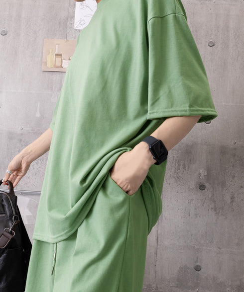 スウェットセットアップ レディース 夏服 スウェットトップス+パンツ 上下2点セット ゆったりプルオーバー 短パン カジュアルルームウェアセット リラックス部屋着 6YYG-001