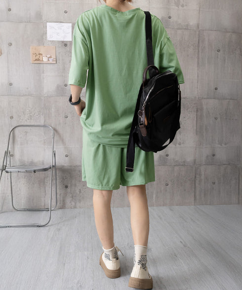 スウェットセットアップ レディース 夏服 スウェットトップス+パンツ 上下2点セット ゆったりプルオーバー 短パン カジュアルルームウェアセット リラックス部屋着 6YYG-001