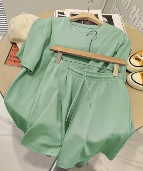 スウェットセットアップ レディース 夏服 スウェットトップス+パンツ 上下2点セット ゆったりプルオーバー 短パン カジュアルルームウェアセット リラックス部屋着 6YYG-001