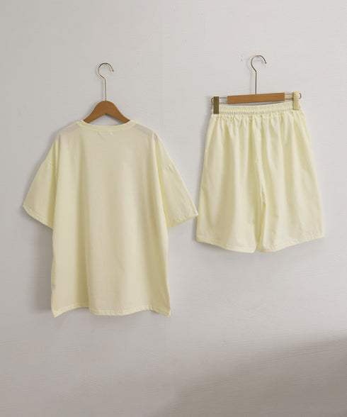 スウェットセットアップ レディース 夏服 スウェットトップス+パンツ 上下2点セット ゆったりプルオーバー 短パン カジュアルルームウェアセット リラックス部屋着 6YYG-001