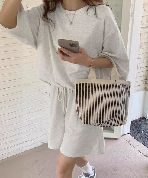 スウェットセットアップ レディース 夏服 スウェットトップス+パンツ 上下2点セット ゆったりプルオーバー 短パン カジュアルルームウェアセット リラックス部屋着 6YYG-001