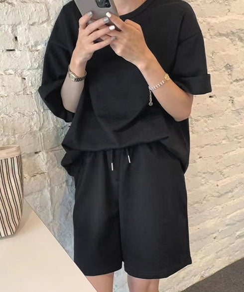 スウェットセットアップ レディース 夏服 スウェットトップス+パンツ 上下2点セット ゆったりプルオーバー 短パン カジュアルルームウェアセット リラックス部屋着 6YYG-001