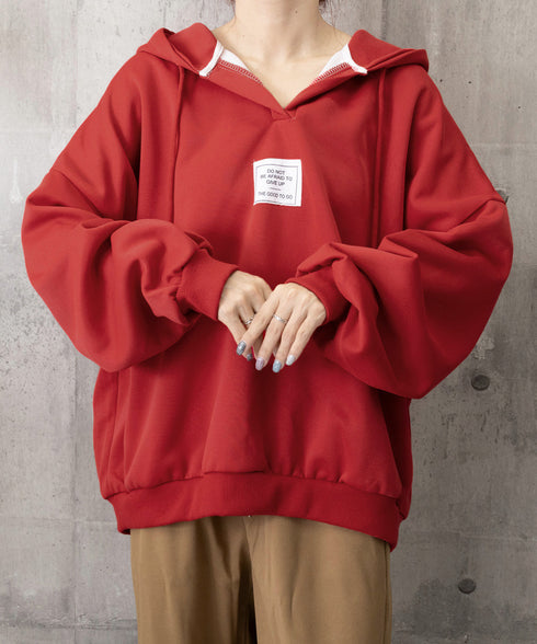 パーカー フード付きVネックプルオーバー レディース ゆったり BF風フーディー ボリューム袖 トレーナー ビッグシルエット スウェット カジュアル ロゴトップス 6YYG-004