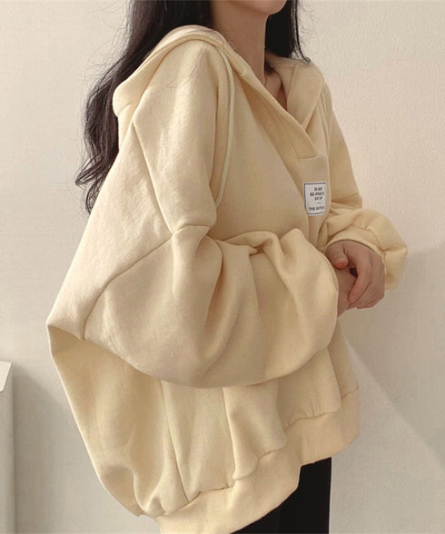 パーカー フード付きVネックプルオーバー レディース ゆったり BF風フーディー ボリューム袖 トレーナー ビッグシルエット スウェット カジュアル ロゴトップス 6YYG-004