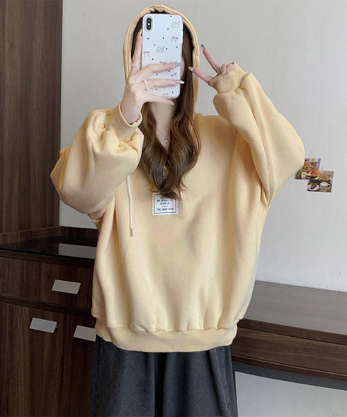 パーカー フード付きVネックプルオーバー レディース ゆったり BF風フーディー ボリューム袖 トレーナー ビッグシルエット スウェット カジュアル ロゴトップス 6YYG-004