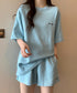 半袖tシャツ ショートパンツセットアップ レディース ワッフル部屋着2点セット 体型カバー夏服着やせ 大人カジュアルスウェットセット ロゴカットソー 短パン 快適 6YYG-006