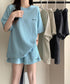 半袖tシャツ ショートパンツセットアップ レディース ワッフル部屋着2点セット 体型カバー夏服着やせ 大人カジュアルスウェットセット ロゴカットソー 短パン 快適 6YYG-006