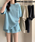 半袖tシャツ ショートパンツセットアップ レディース ワッフル部屋着2点セット 体型カバー夏服着やせ 大人カジュアルスウェットセット ロゴカットソー 短パン 快適 6YYG-006