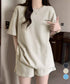 半袖tシャツ ショートパンツセットアップ レディース ワッフル部屋着2点セット 体型カバー夏服着やせ 大人カジュアルスウェットセット ロゴカットソー 短パン 快適 6YYG-006