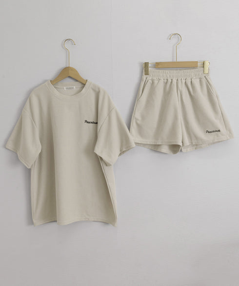 半袖tシャツ ショートパンツセットアップ レディース ワッフル部屋着2点セット 体型カバー夏服着やせ 大人カジュアルスウェットセット ロゴカットソー 短パン 快適 6YYG-006