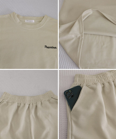 半袖tシャツ ショートパンツセットアップ レディース ワッフル部屋着2点セット 体型カバー夏服着やせ 大人カジュアルスウェットセット ロゴカットソー 短パン 快適 6YYG-006