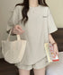 半袖tシャツ ショートパンツセットアップ レディース ワッフル部屋着2点セット 体型カバー夏服着やせ 大人カジュアルスウェットセット ロゴカットソー 短パン 快適 6YYG-006