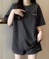 半袖tシャツ ショートパンツセットアップ レディース ワッフル部屋着2点セット 体型カバー夏服着やせ 大人カジュアルスウェットセット ロゴカットソー 短パン 快適 6YYG-006
