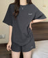 半袖tシャツ ショートパンツセットアップ レディース ワッフル部屋着2点セット 体型カバー夏服着やせ 大人カジュアルスウェットセット ロゴカットソー 短パン 快適 6YYG-006