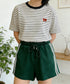 スウェットショートパンツサイドライン夏服 カジュアル スポーティー短パン 美脚脚長ハーフパンツ ゆったり夏ボトムス リラックス着やせ 楽ちんハイウエストショーパン 6YYG-008