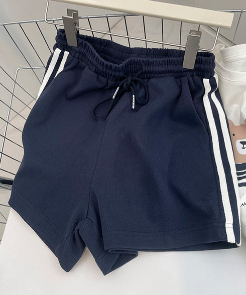スウェットショートパンツサイドライン夏服 カジュアル スポーティー短パン 美脚脚長ハーフパンツ ゆったり夏ボトムス リラックス着やせ 楽ちんハイウエストショーパン 6YYG-008