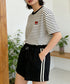 スウェットショートパンツサイドライン夏服 カジュアル スポーティー短パン 美脚脚長ハーフパンツ ゆったり夏ボトムス リラックス着やせ 楽ちんハイウエストショーパン 6YYG-008
