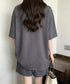 ワンポイントロゴTシャツセットアップ夏服 ゆったり半袖トップス ショートパンツ上下セット リラックスルームウェア カジュアル ワンマイルウェア 韓国風 大人可愛い 6YYG-009