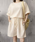 ワンポイントロゴTシャツセットアップ夏服 ゆったり半袖トップス ショートパンツ上下セット リラックスルームウェア カジュアル ワンマイルウェア 韓国風 大人可愛い 6YYG-009
