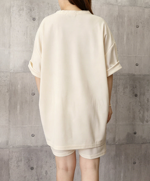 ワンポイントロゴTシャツセットアップ夏服 ゆったり半袖トップス ショートパンツ上下セット リラックスルームウェア カジュアル ワンマイルウェア 韓国風 大人可愛い 6YYG-009