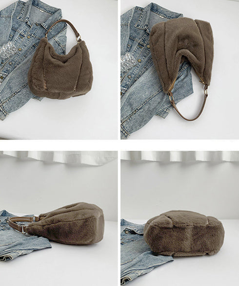 もこもこトートバッグエコファー秋冬バッグ レディースふわふわワンショルダーバッグ 大人かわいいフェイクファー肩掛けバッグ軽量A4大容量 斜め掛けバッグ おしゃれ鞄 6ZMIN-010