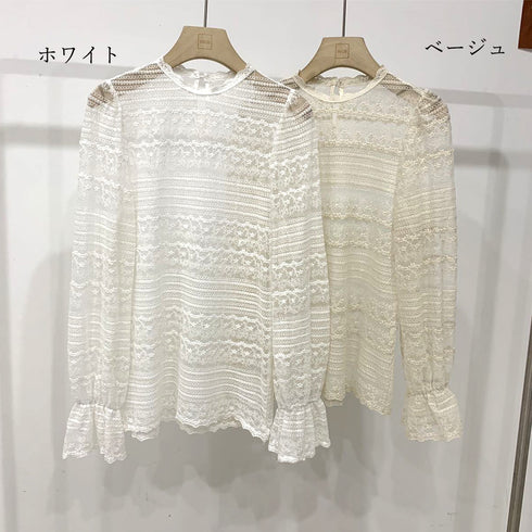 レース ブラウス レディース おしゃれ レース ブラウス レディース パフスリーブ シアーシャツ 透け感 トップス おしゃれ 花柄 プルオーバー シースルー 6ZMREN-003