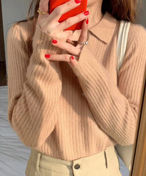 スキッパーニット韓国風リブニットトップス 暖かい Vネックニットレディースきれいめ おしゃれニット長袖 リブセーターオフィスカジュアル 洗えるニットチクチクしない 6ZMREN-008