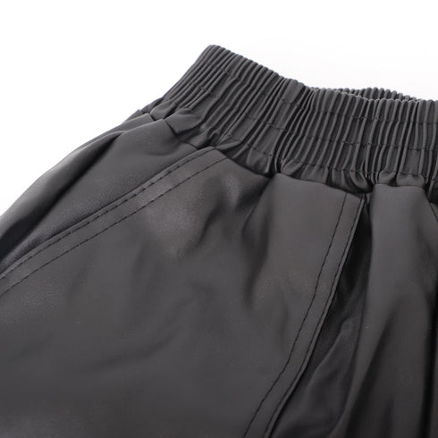 ハイウエスト ショートパンツ レディース フェイクレザー 短パン キュロットパンツ 裾広 美脚 ボトムス 韓国ファッション 秋冬 PUレザー ショートパンツ 6ZYFEN-001