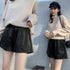 ハイウエスト ショートパンツ レディース フェイクレザー 短パン キュロットパンツ 裾広 美脚 ボトムス 韓国ファッション 秋冬 PUレザー ショートパンツ 6ZYFEN-001