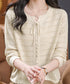 ニットトップス リボンレースアップ春秋 レディース 肌見せニット 長袖 ラウンドネック 無地 ニットセーター 通勤 透かし編みニット フェミニン 着回しトップス 77BAW-001