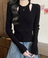 ニットトップス 長袖 レイヤード風 秋冬 ニットウェア クロスデザイン リブニット ショート丈 着やせ服 ニットインナー 無地 韓国ファッション ニットセーター 77GEYI-001