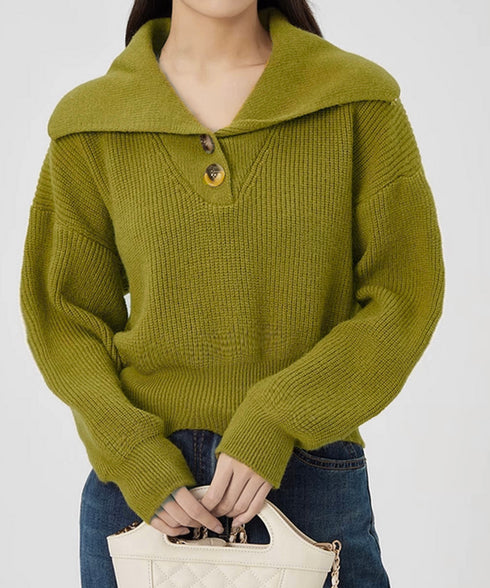 ニットトップス ショート丈 韓国風 秋冬 ポロ襟ニットセーター 大人可愛い リブ編み ニットソー 中厚手 襟付きニット ニットウェア 通学通勤 セーラー襟ニット 77LEFEI-001