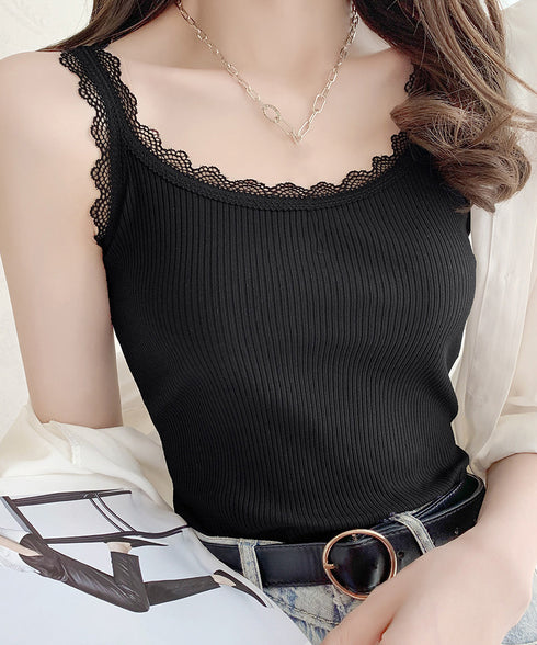 レースキャミソール 重ね着 リブインナー レディースキャミソール 韓国風 ノースリーブトップス 大人可愛い 肌着 薄手 インナーウェア 着回し 夏服 フェミニン 77XF-019