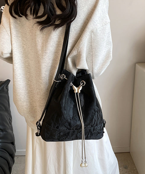 ショルダーバッグ バケツ型鞄 巾着バッグ レディース ミニリュック PUレザー 大人可愛い手提げ パール付きドローストリングバッグ おしゃれ 斜め掛け 3WAY鞄 77AIZHUO-001