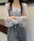 透かし編み シアーカーディガン 長袖夏服 ショート丈トップス レディース フロントリボン サマートップス 透け感 UV対策 韓国ファッション 通学通勤 無地カーデ 77ANMN-001