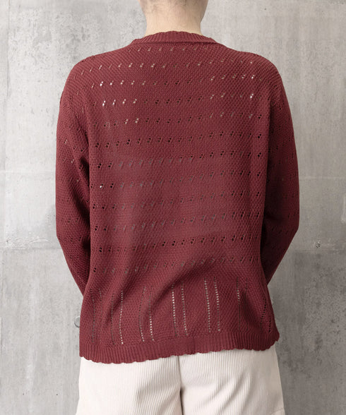 ニットトップス リボンレースアップ春秋 レディース 肌見せニット 長袖 ラウンドネック 無地 ニットセーター 通勤 透かし編みニット フェミニン 着回しトップス 77BAW-001