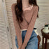 ショート丈トップス キーネック Tシャツ レディースファッション カットソー vネック 韓国風 お洒落 重ね着 着回し レイヤード風 インナー デコルテ 77BYFS-042