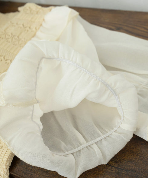 サマーニット 異素材切替 シャツブラウス 半袖 ニットトップス クールネック プルオーバー 春夏 フェミニン ニットブラウス 袖切り替え 透け感 韓国風 きれいめ 77BYFS-048