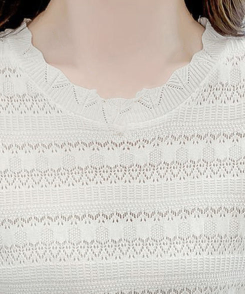 サマーニット 異素材切替 シャツブラウス 半袖 ニットトップス クールネック プルオーバー 春夏 フェミニン ニットブラウス 袖切り替え 透け感 韓国風 きれいめ 77BYFS-048