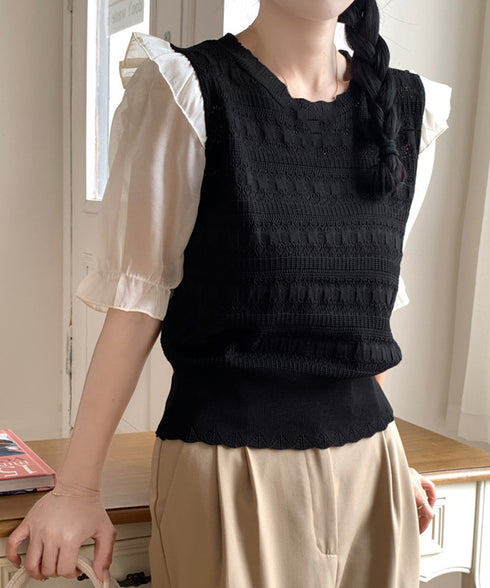 サマーニット 異素材切替 シャツブラウス 半袖 ニットトップス クールネック プルオーバー 春夏 フェミニン ニットブラウス 袖切り替え 透け感 韓国風 きれいめ 77BYFS-048