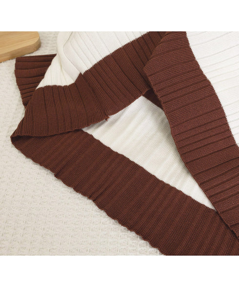 ニットトップス ショート丈 秋冬トップス 長袖 ボーダー柄ニット ドロップショルダー ニットソー 着回し セーター クルーネック 通勤通学 オフィスカジュアル 77BYFS-051
