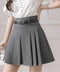 プリーツスカート ミニ丈 ベルト付き スカート インナーパンツ付き Aラインスカート ハイウエスト 細見え ショートスカート 韓国ファッション 台形スカート 77CHUNJ-002